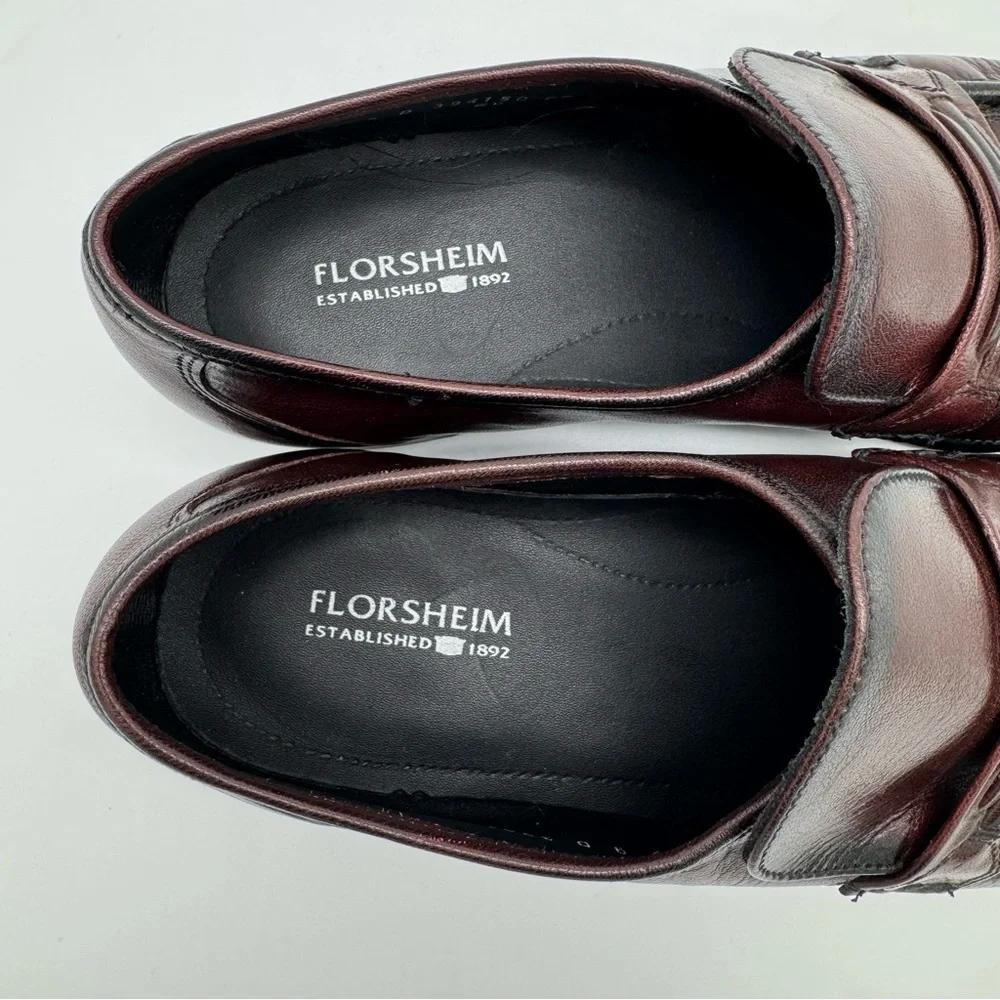 Florsheim Como Black Cherry Leather Moc Toe Strap Loafer Size 9 D